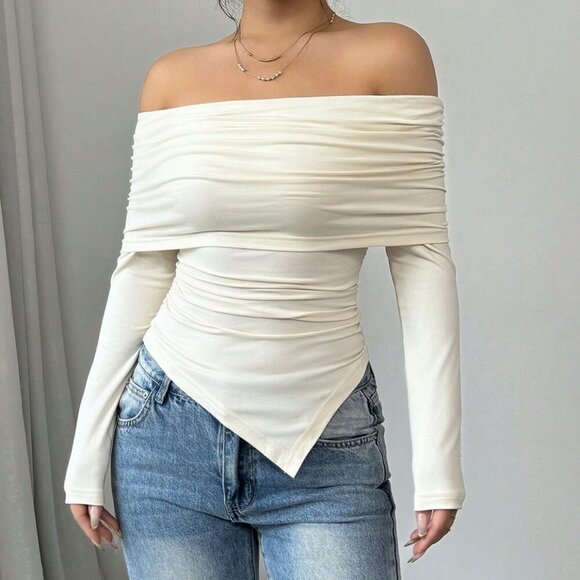 Apricot Casual Women's Off Shoulder T-Shirt - Picture 5 of 7